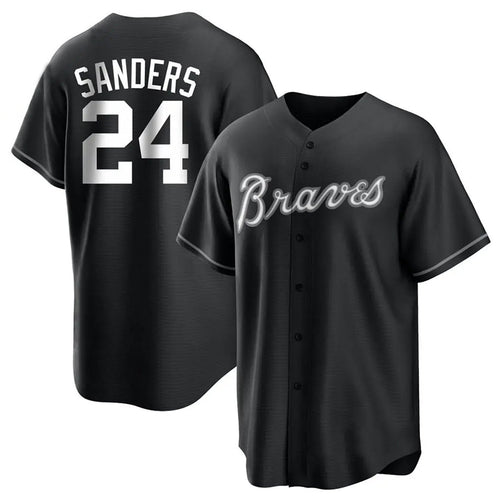 A.Braves #24 Deion Sanders Player Black Lights Out Replica Baseball Jerseys