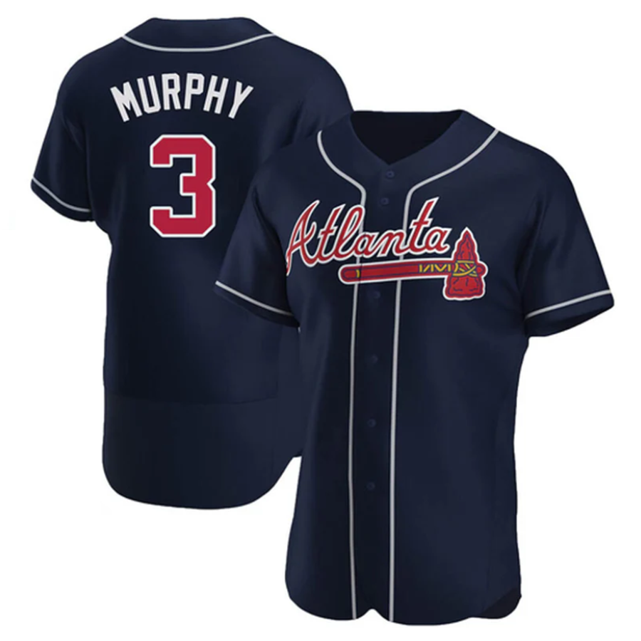 Custom #3 Navy ATL Baseball Shirt Top
