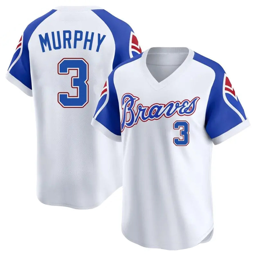 Custom #3 White Throwback ATL Baseball Shirt Top