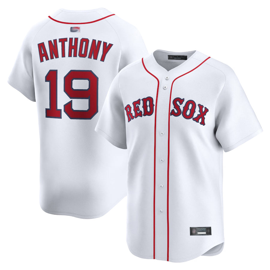 Custom #19 White BOS Baseball Shirt Top