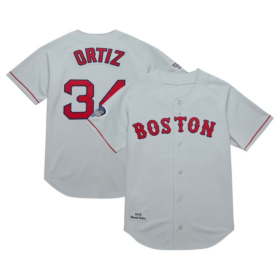 Custom #34 Gray Throwback BOS Baseball Shirt Top