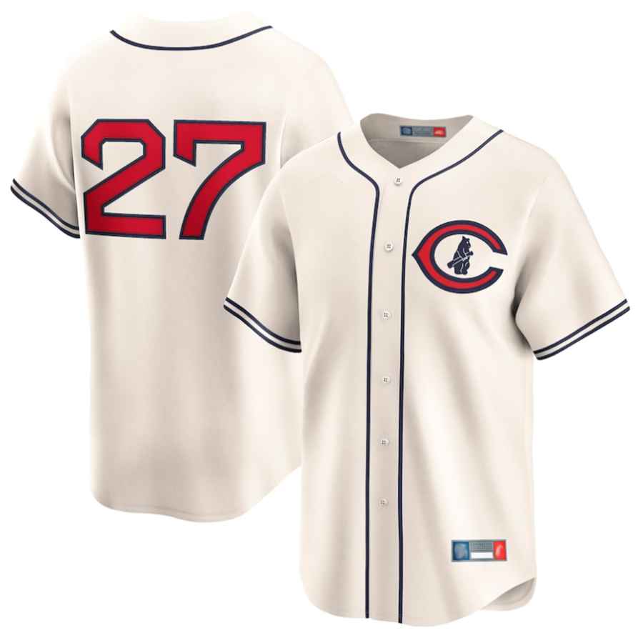 Custom #27 Cream Throwback CHC Baseball Shirt Top