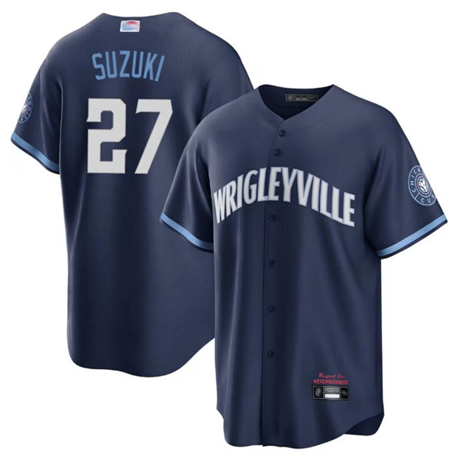 Custom #27 Navy City Connect CHC Baseball Shirt Top
