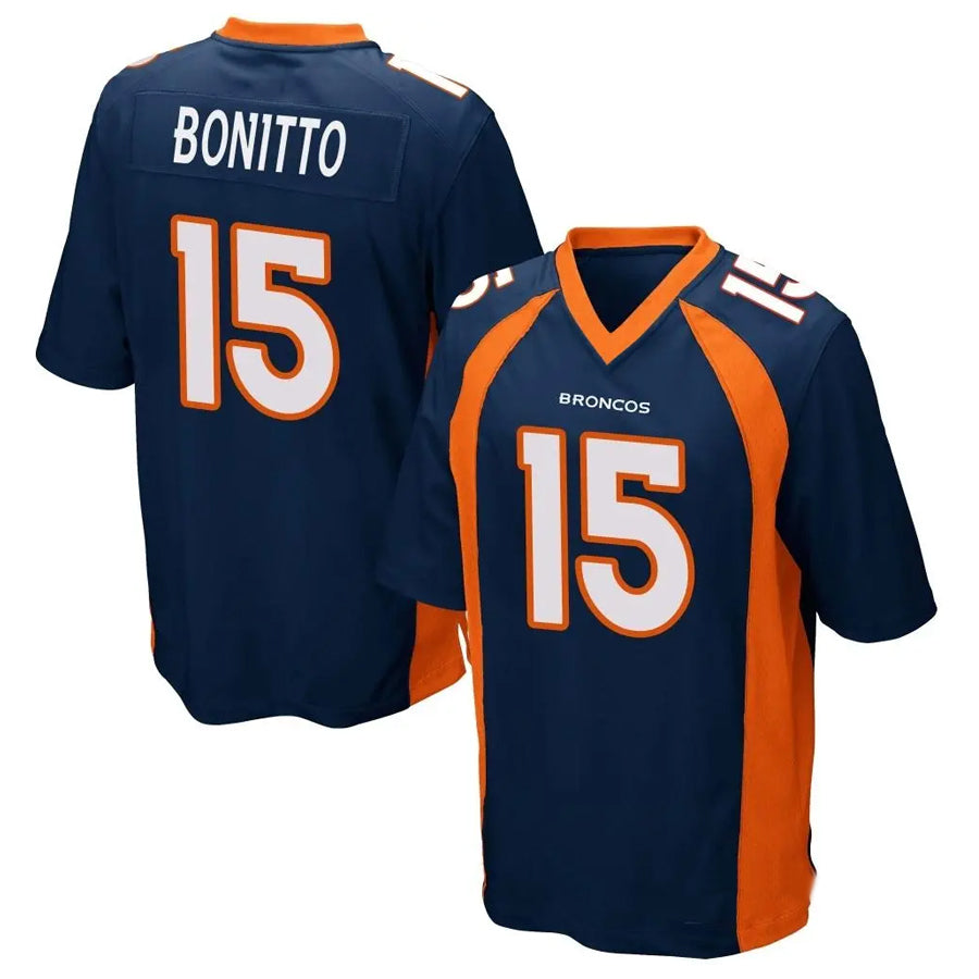 Custom #15 Navy DEN Football Shirt Top