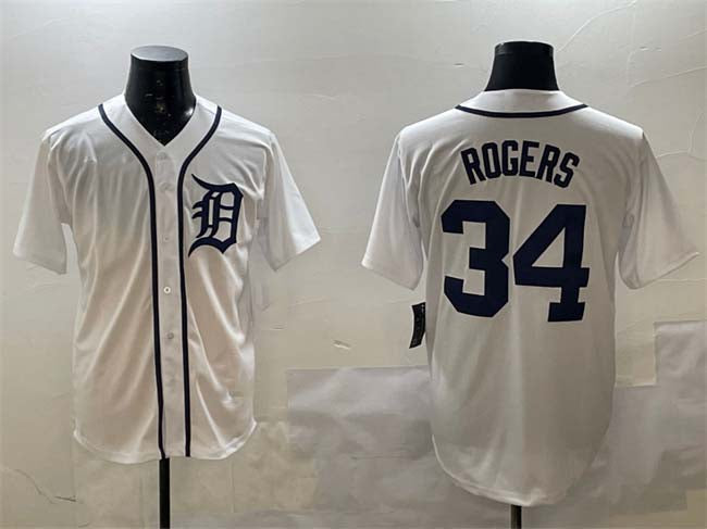 Custom #34 White DET Baseball Shirt Top