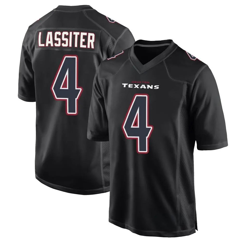 Custom #4 Black HOU Football Shirt Top