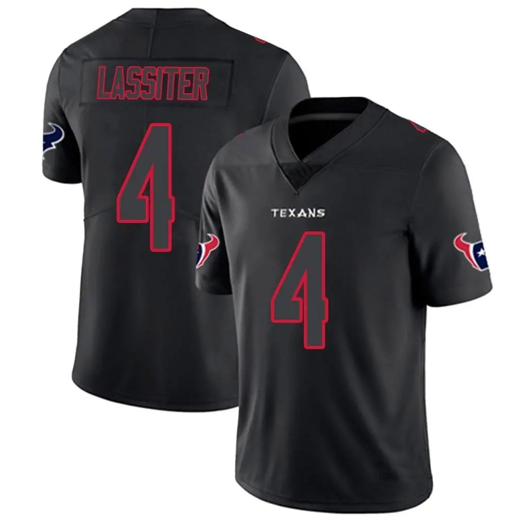 Custom #4 Black HOU Football Shirt Top
