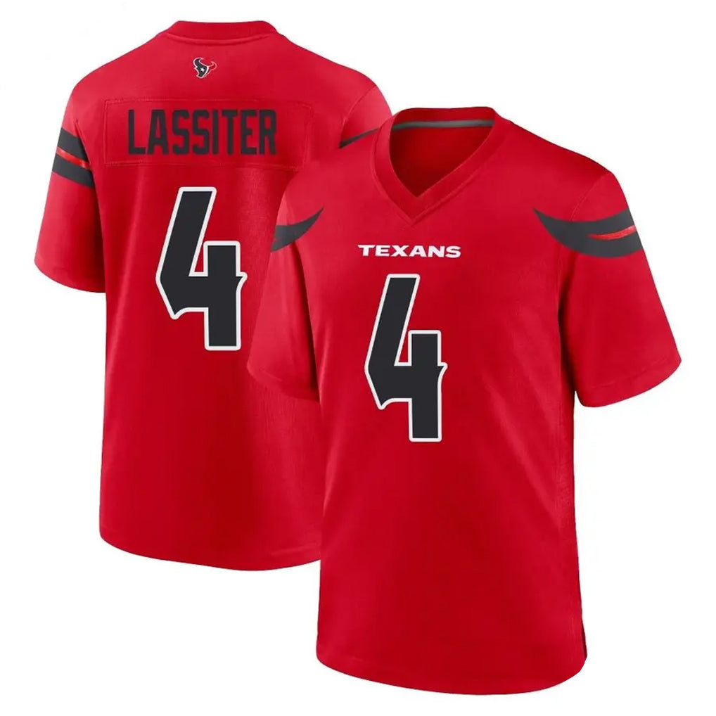 Custom #4 Red HOU Football Shirt Top