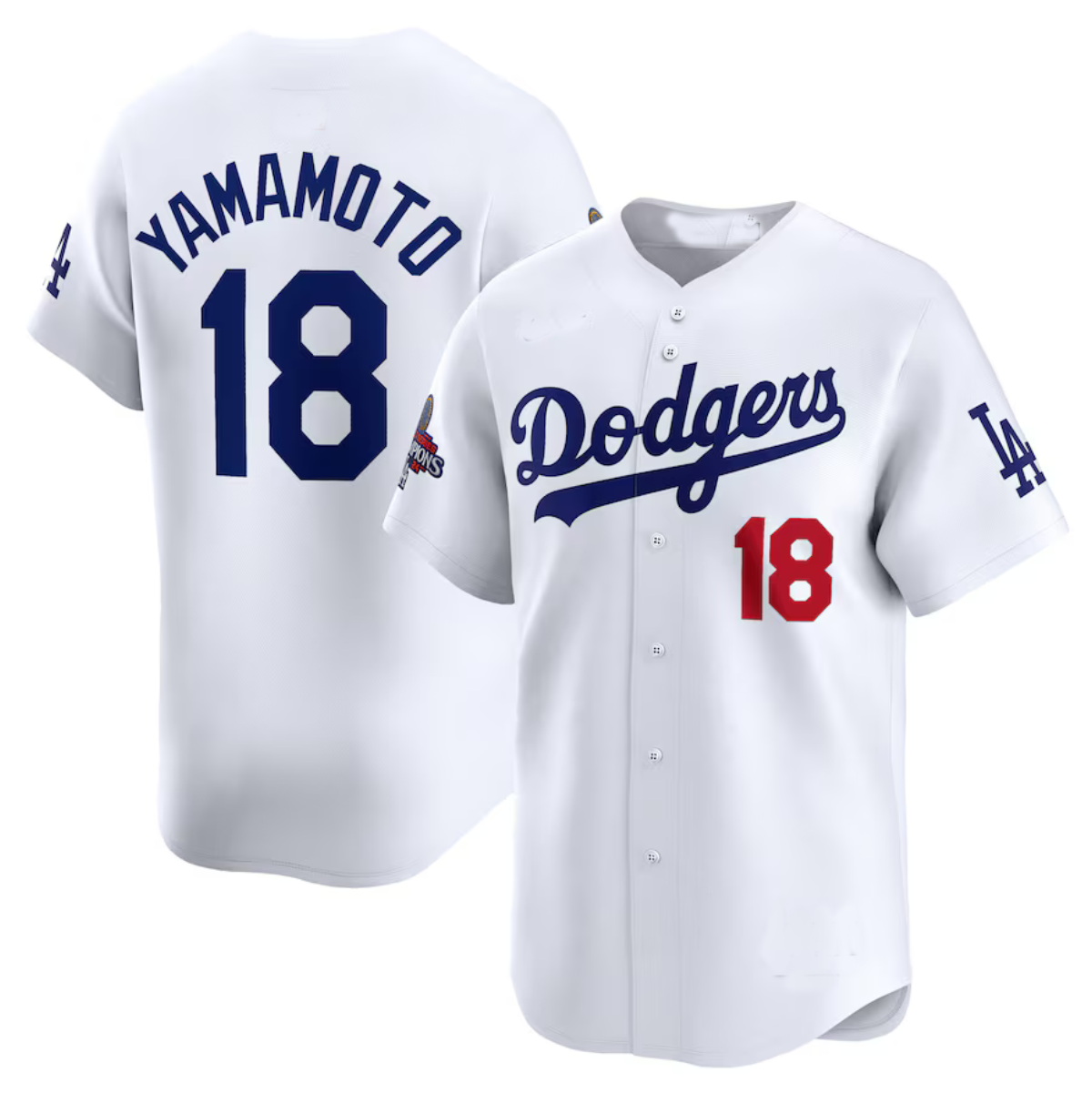 Custom #18 White World Series Champions LAD Baseball Shirt Top