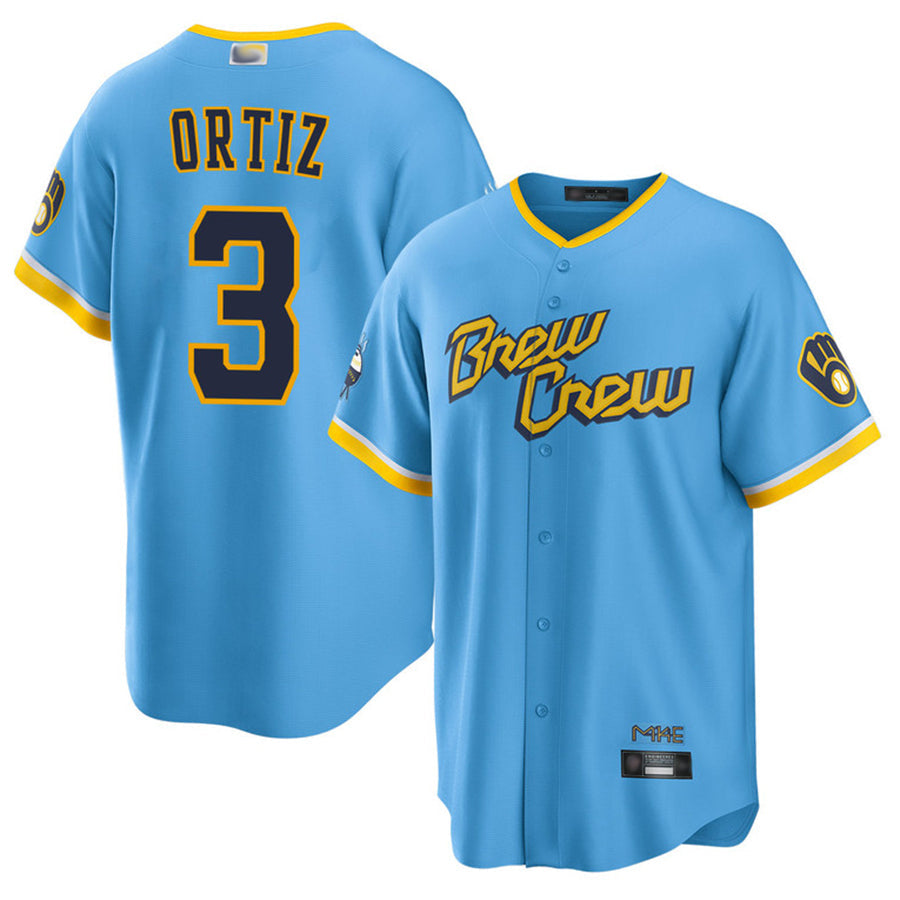 Custom #3 Light Blue City Connect MIL Baseball Shirt Top