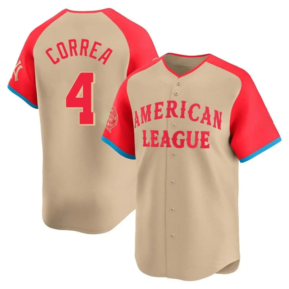 Custom #4 Cream All Star MIN Baseball Shirt Top
