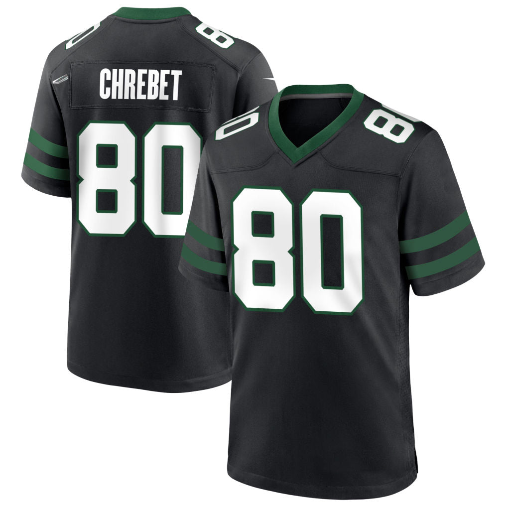 Custom #80 Black NYJ Football Shirt Top