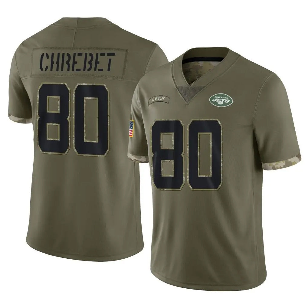 Custom #80 Olive NYJ Football Shirt Top