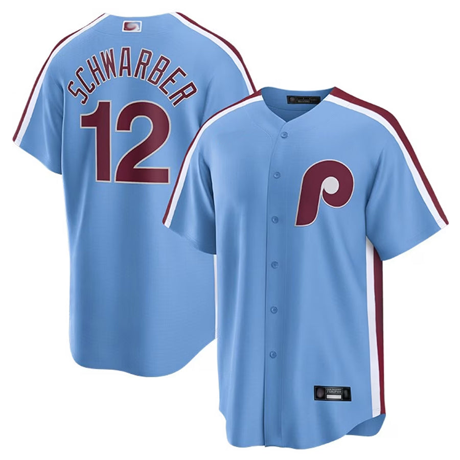 Custom #12 Light Blue PHI Baseball Shirt Top