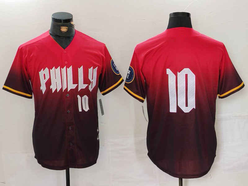 Custom #10 Red City Connect PHI Baseball Shirt Top